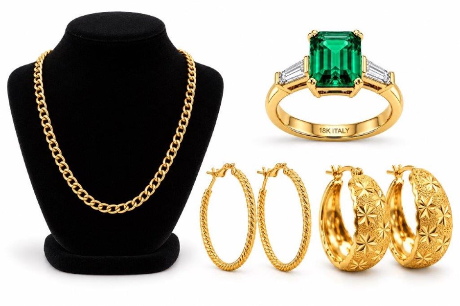 Jewelz Merchants Black Friday Special Gold-Plated Chain, Ring & 2 Hoops