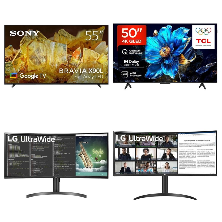 4 x TV & Monitors. RRP -$3000. 1 x SONY 55" X90L BRAVIA XR Full Array LED 4
