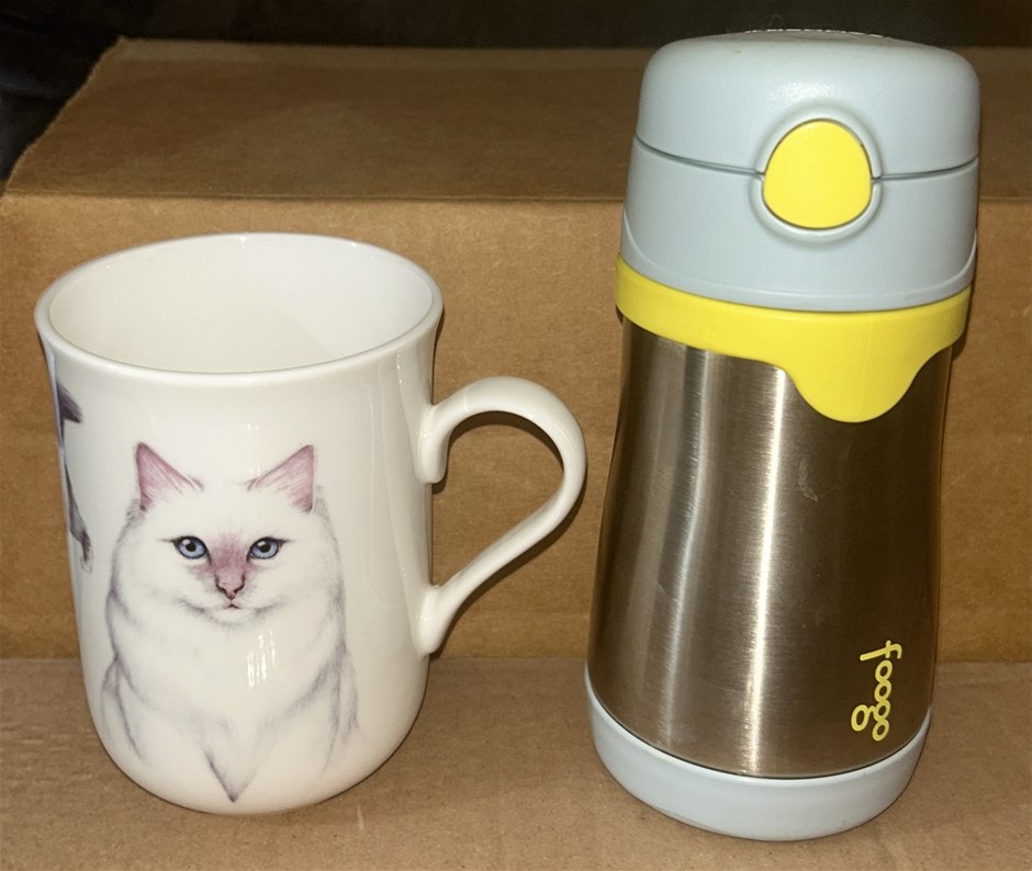 1x Cat Mug, 1x Thermos Foogo Vacuum Bottle