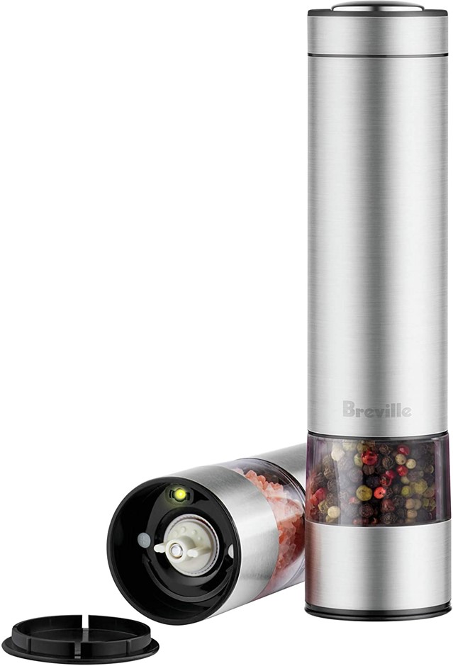 BREVILLE Salt and Pepper Mills Brushed Stainless Steel. NB: Minor use