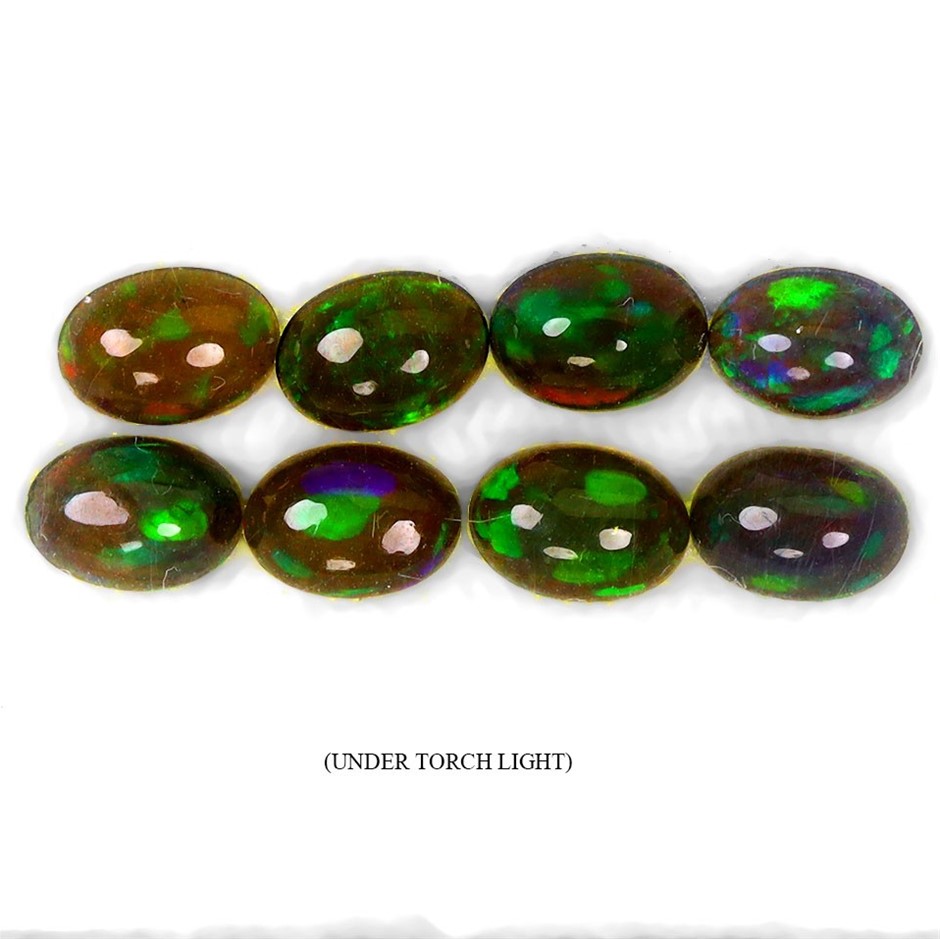 4.90ct Oval Cabochon Cut Play Of Color Black Opal Gemstones - 8Pcs