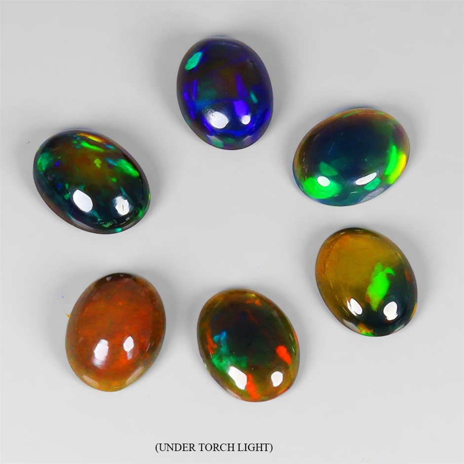 4.25ct Oval Cabochon Cut Play Of Color Black Opal Gemstones - 6Pcs