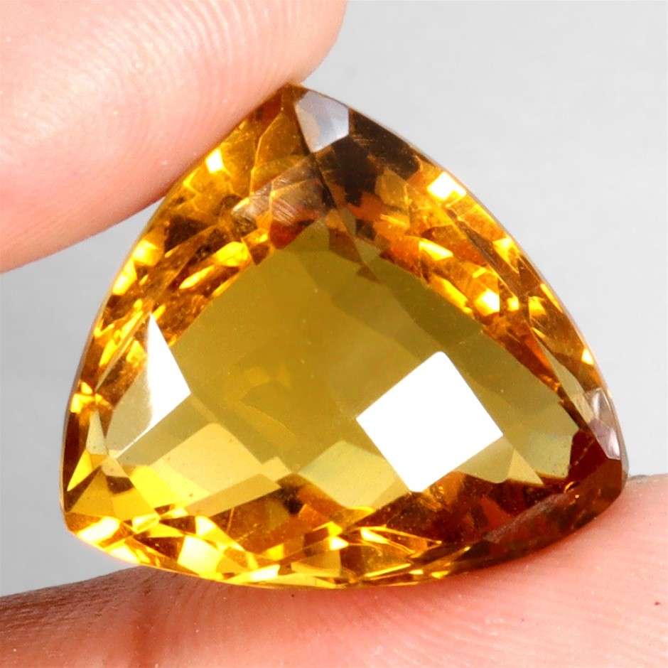 13.34ct Trilliant Cut with Checker Board Yellow Citrine Gemstone - 1Pc