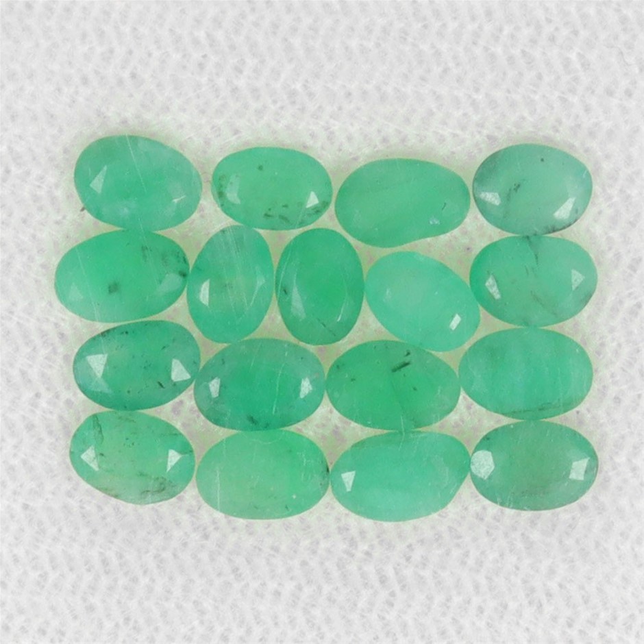 4.10ct Oval Facet Cut Unheated Green Emerald - 17Pcs