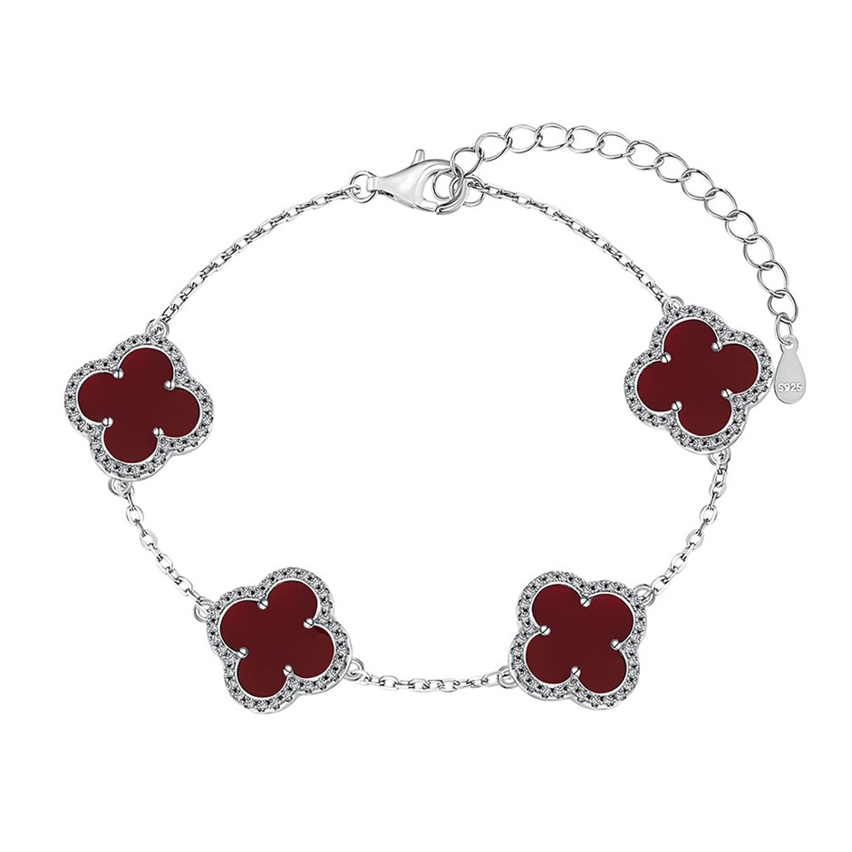 Shell Pearl Four Leaf Clover 925 Sterling Silver Tennis Bracelet