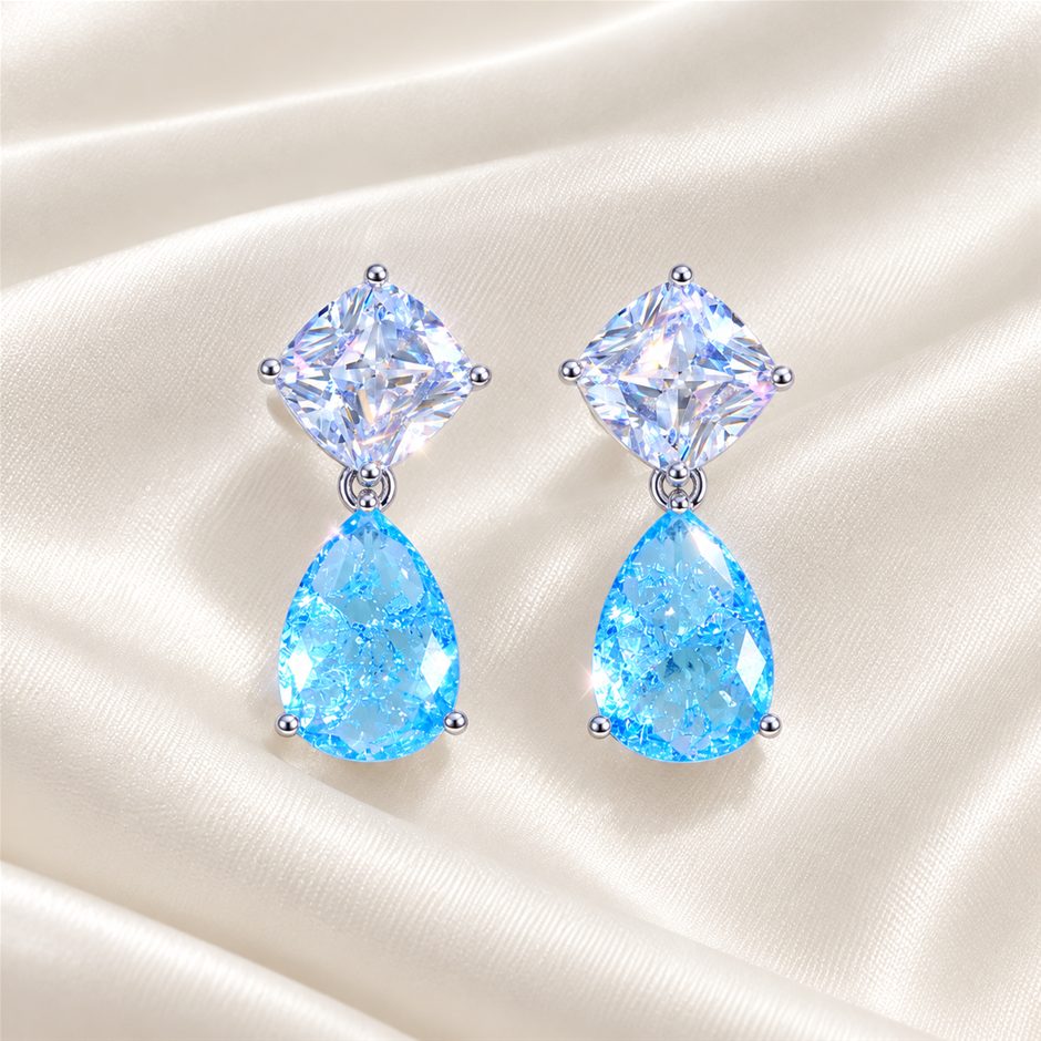 Rhodium Plated Pear-Cut AAA+ Cubic Zirconia Drop Earrings