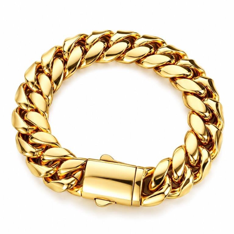18k Triple Yellow Gold Plated Bracelet-Quality Guarantee-22cm-12mm