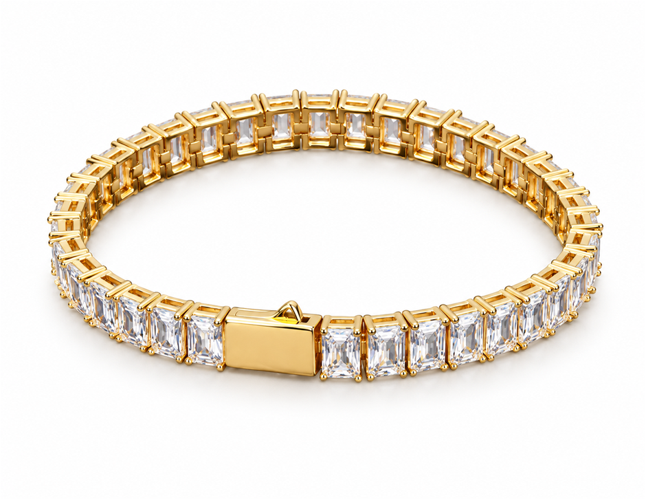 18k  Stamped  Yellow Gold Filled Tennis Bracelet-Emerald Cut-20cm