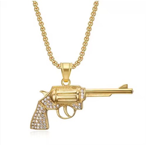 Jewelz Merchants Men’s Gold Tone Revolver Pendant + FREE Chain