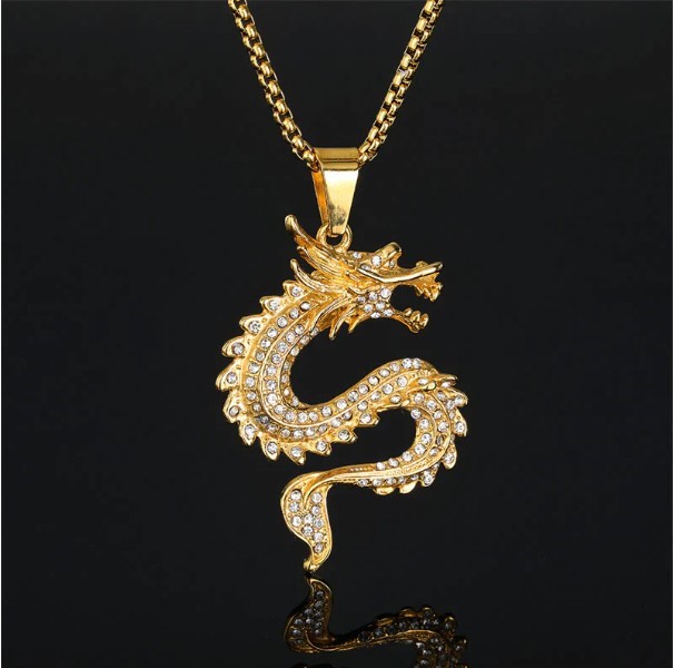 Jewelz Merchants Gold Tone Chinese Dragon Pendant + FREE Chain