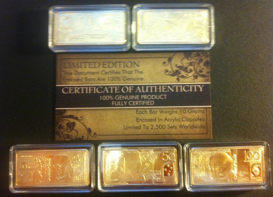 5 x 10g AUSTRALIAN NEW NOTE SERIES Ingots Finished in 999.0 Gold