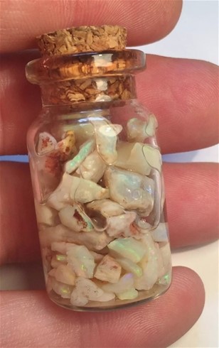 Approx 37 Ct Of Loose Boulder Opal Chips (Coober Peby) In Glass Disp/Bottle