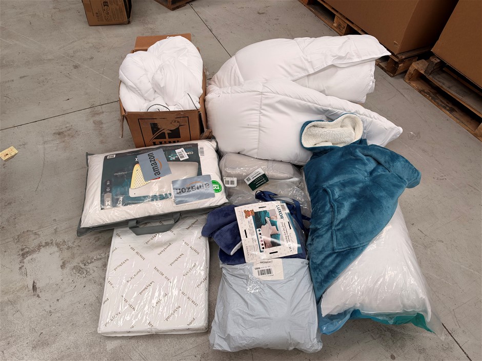 Assorted Pillows, Doonas, Wearable Blankets. NB: Items may not be in origin