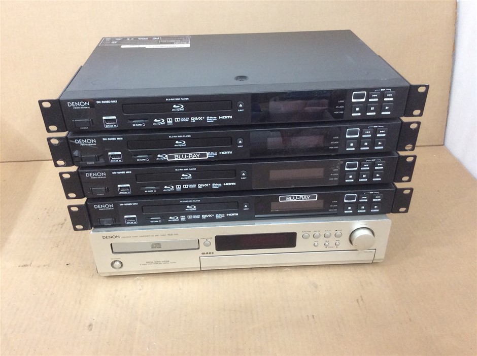Denon DN-500BD MKII Blu-ray Players & RCD-100 CD Amp Tuner (Lot of 5)