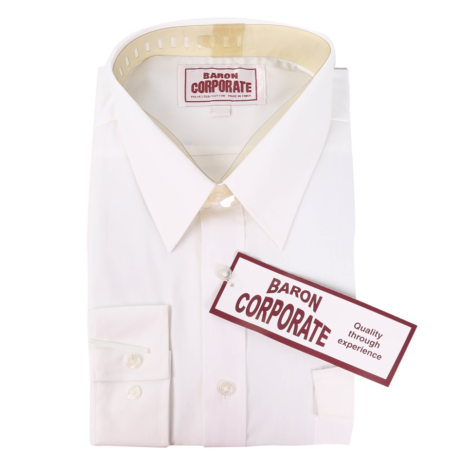 5 x BARON Corporate Poly/Cotton Shirts, Size L, Long Sleeve, White.