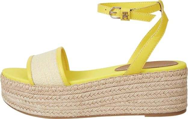 Tommy Hilfiger Women's Leather Woven Flatform Sandals, Vivid Yellow, US8.5