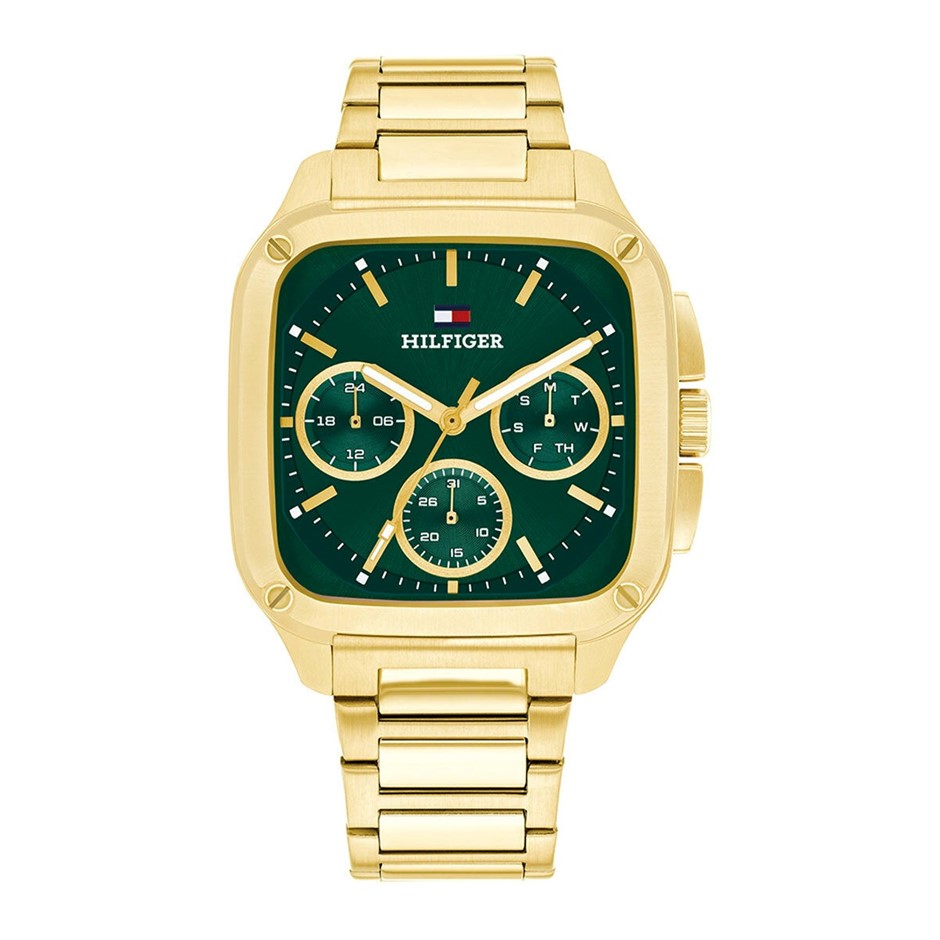 TOMMY HILFIGER Herald Ionic Plated Men's Watch, Green Dial, Gold Stainless