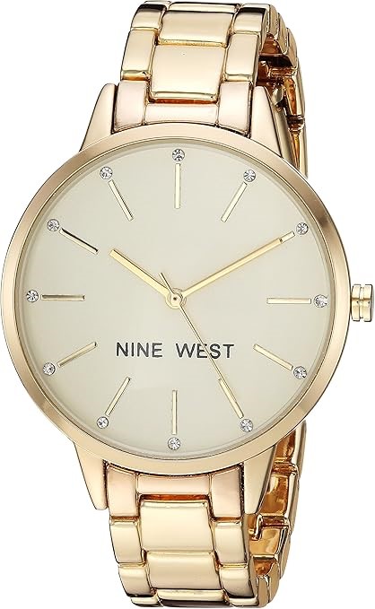 NINE WEST Women's Gold Crystal Accented Bracelet Watch, RRP $100, 36mm Case