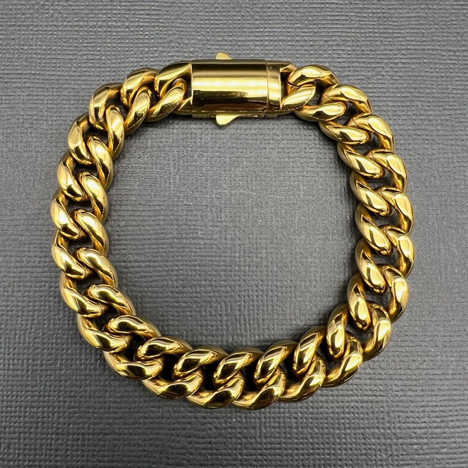 18K Gold-Plated Cuban Chain Bracelet, 12MM Wide - 20.3cm