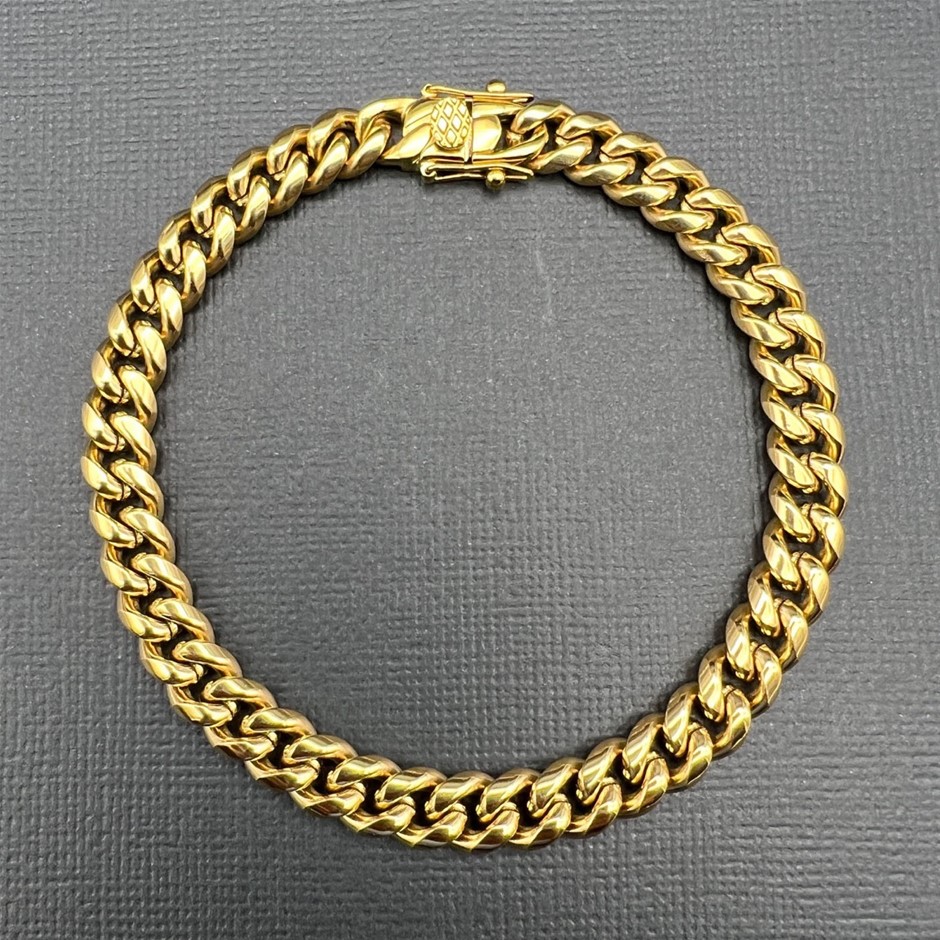 18K Gold-Plated Cuban Curb Chain Bracelet, 8MM Wide - 22.8cm