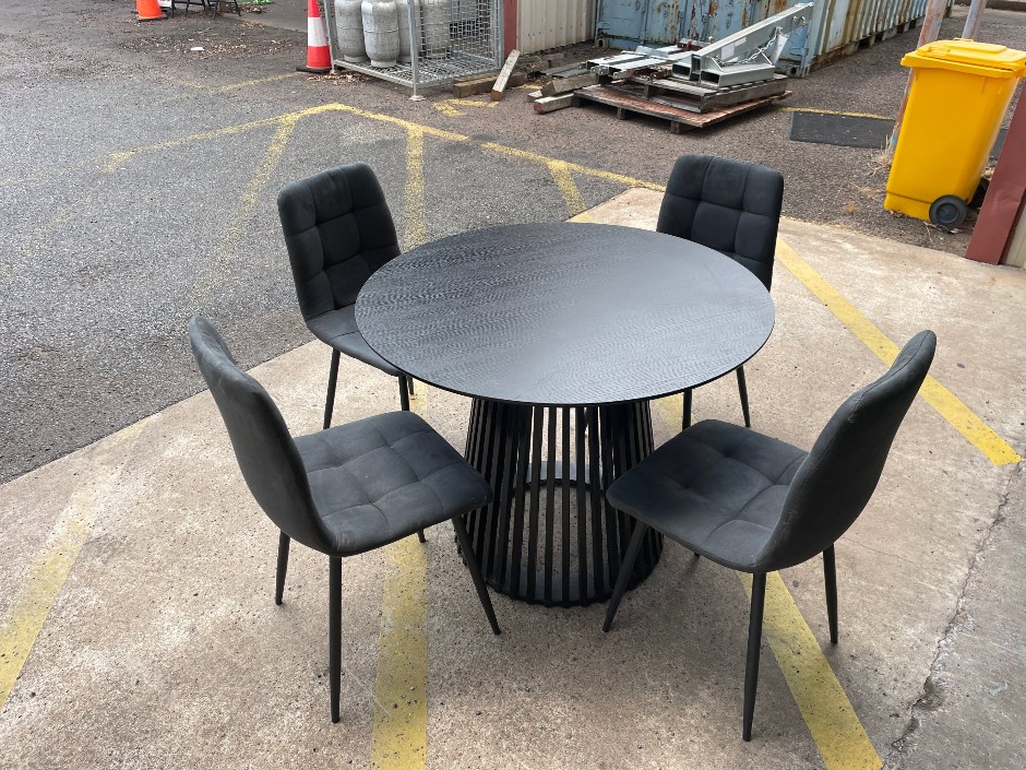 Round Dining Table with Four Upholstered Chairs