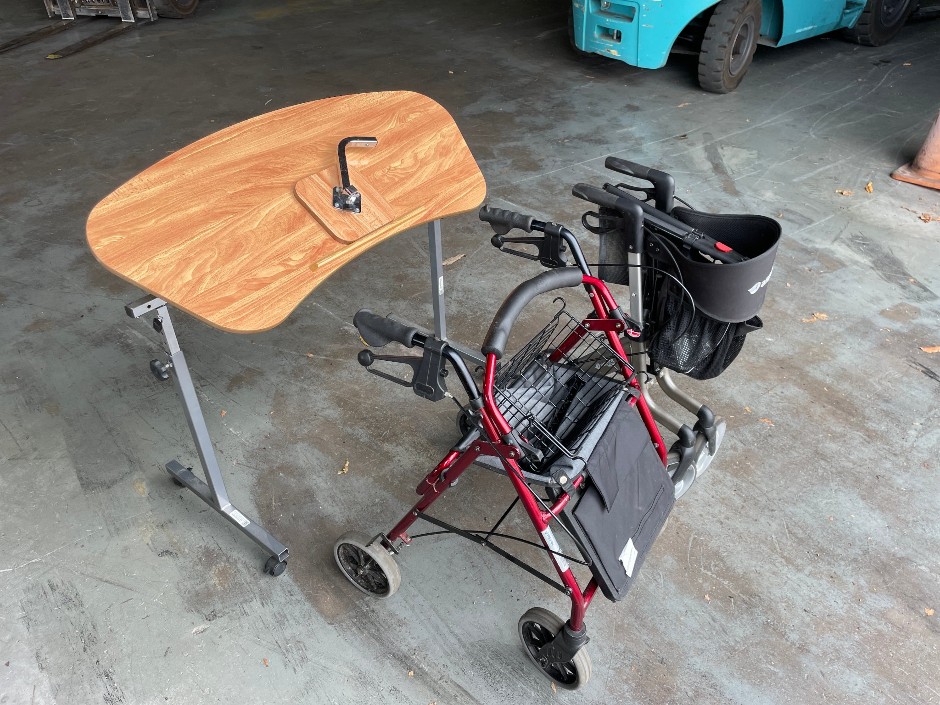 Overbed Table and Rollator Walker Mobility Aid Set