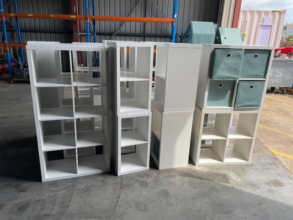 White Cube Shelf Units with Fabric Storage Boxes