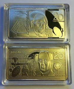 Gold Plated-NEW 1 OZ $20.00 POLYMER AUST NOTE SERIES INGOT IN 999 24k Gold