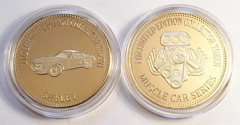 Gold Plated-SHELBY" Muscle Car Series 1- 0z HGE 999 24k Gold Coin LTD 2,500
