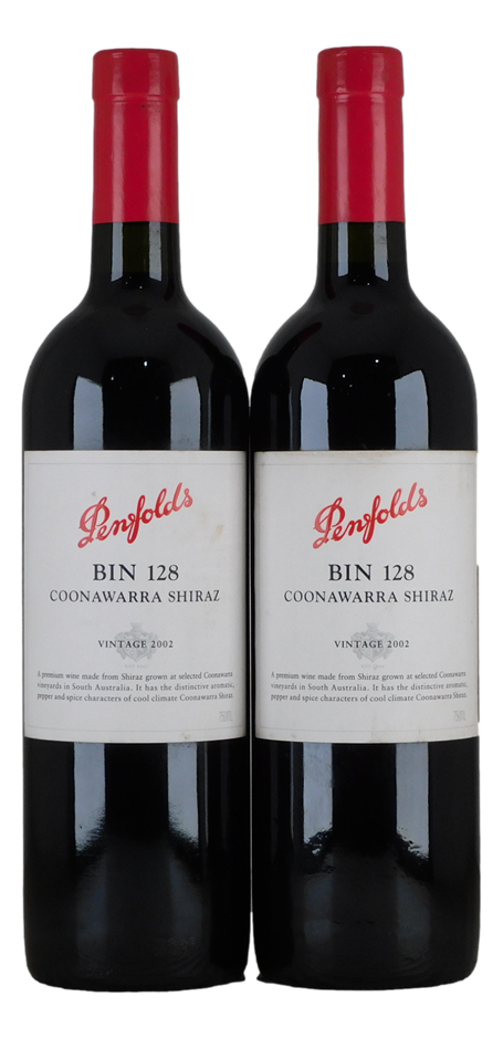 Penfolds `Bin 128` Shiraz 2002 (2x 750mL) Coonawarra, SA.