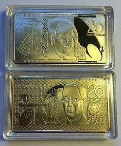 New 1oz $20 Australian Note Ingot, 24K Gold Plated