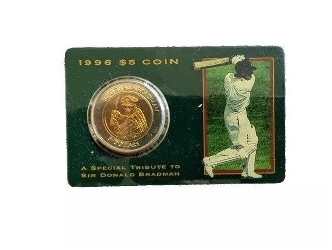 Bradman 5 Dollar Bi Metal Coin on Card of Issue 1996 Issued by RAM