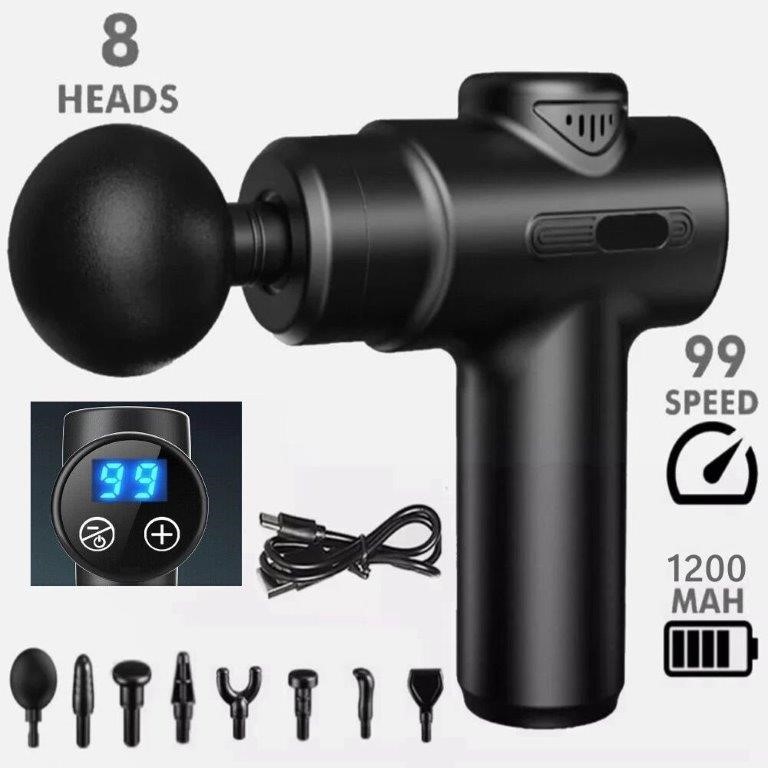 Deep Tissue Percussion Massage Gun, LCD, 8 Heads