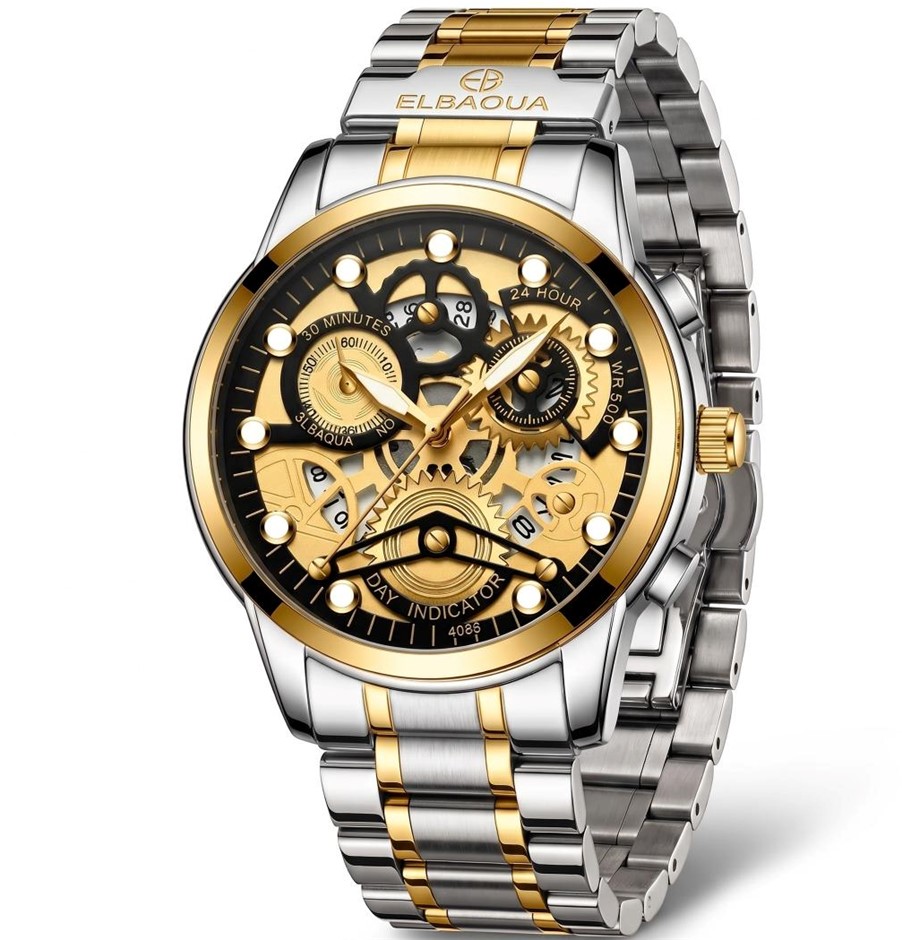 Jewelz Merchants Men’s Two-Tone Gold & Silver Skeleton-Watch