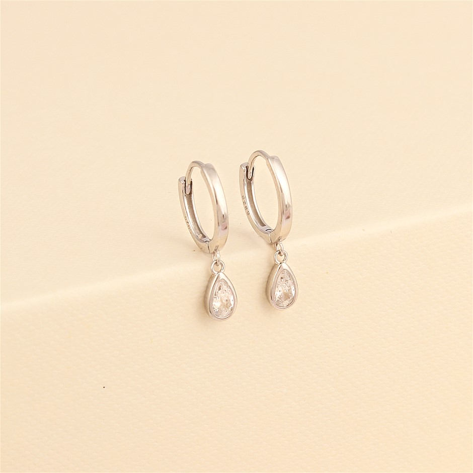 Dainty Huggie Hoop 925 Tear Drop Sterling Silver Earrings
