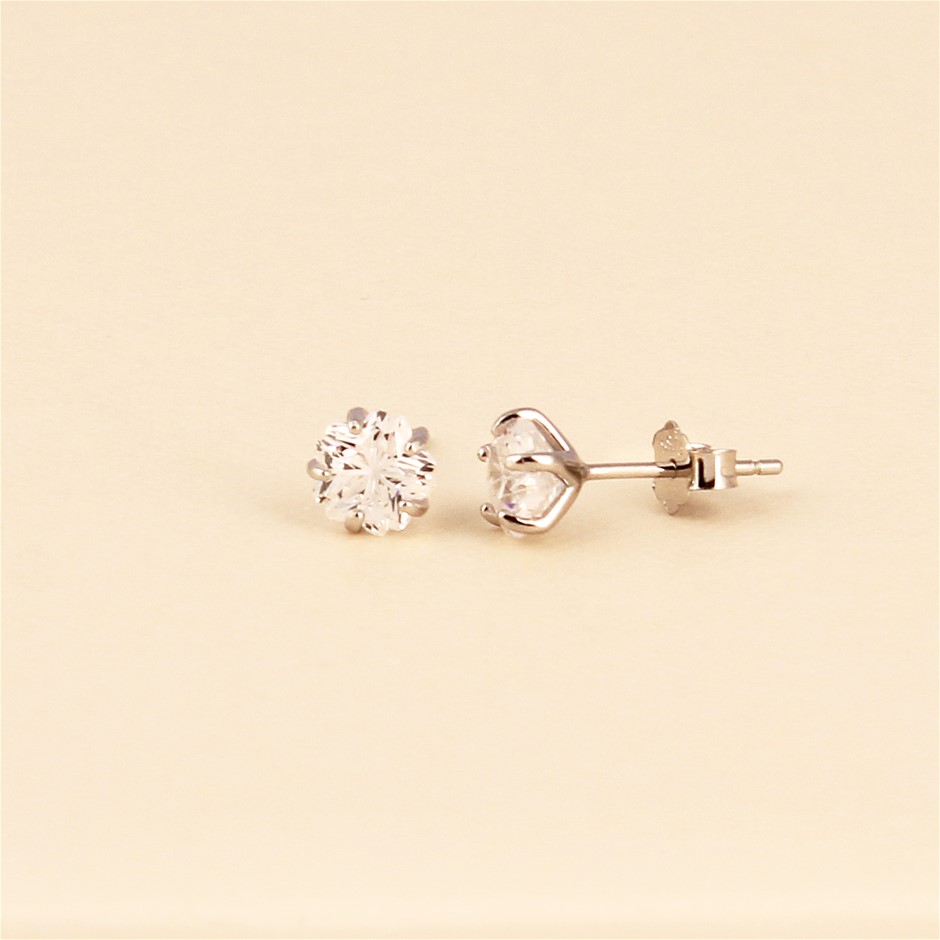 925 Sterling Silver Round Stud Earrings- White