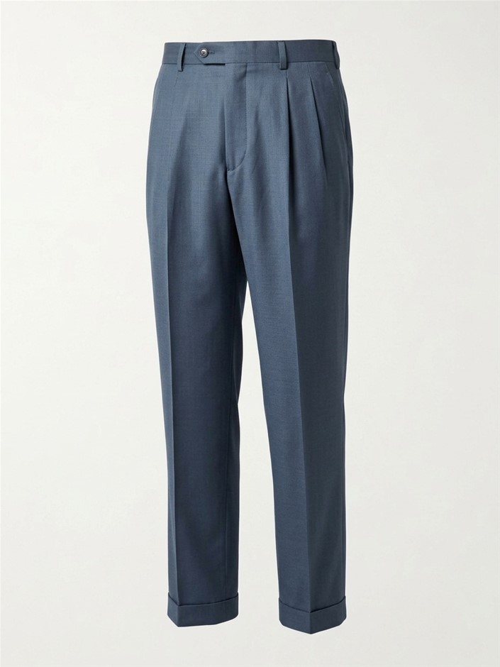 Men's Pleated Cuffed Dress Trousers, Size 36"/92R, 100% Polyester, Blue. NB