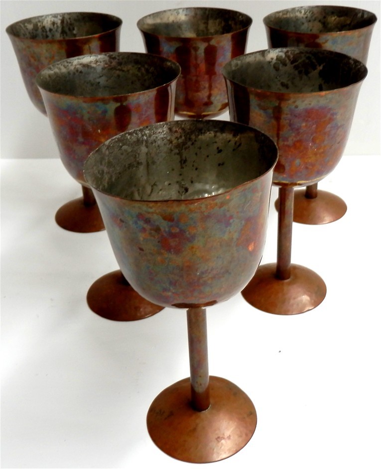 A Sensational Set Of 6 BERCZI Copper Goblets Auction (01242300929