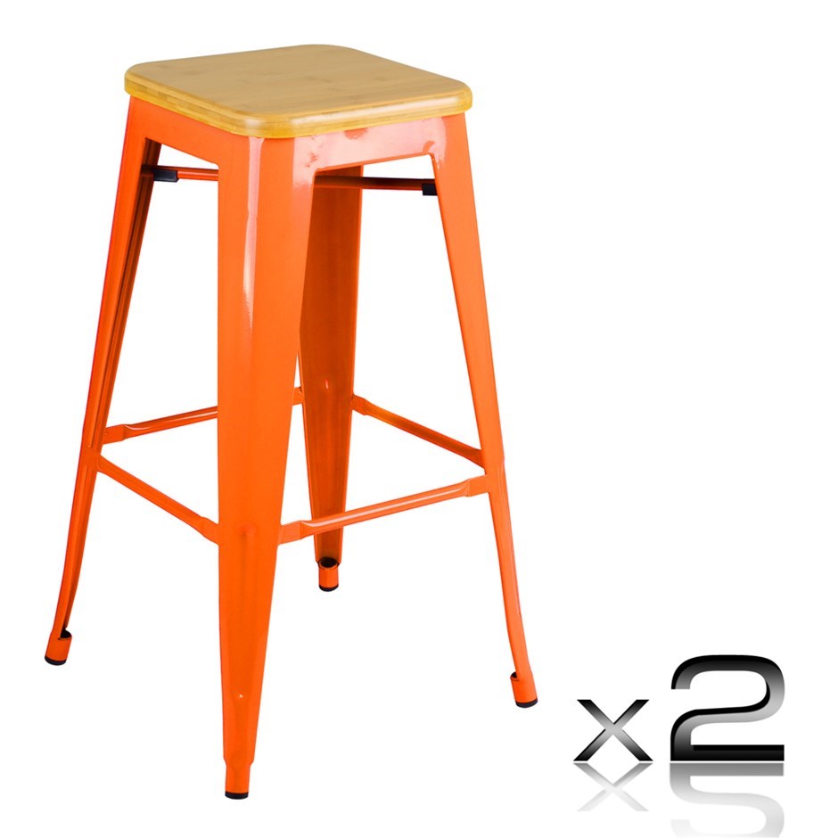 2 x Tolix Replica Metal Steel Bamboo Sea