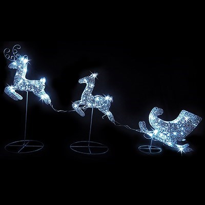 LED Glitter Reindeer with Sleigh Christm