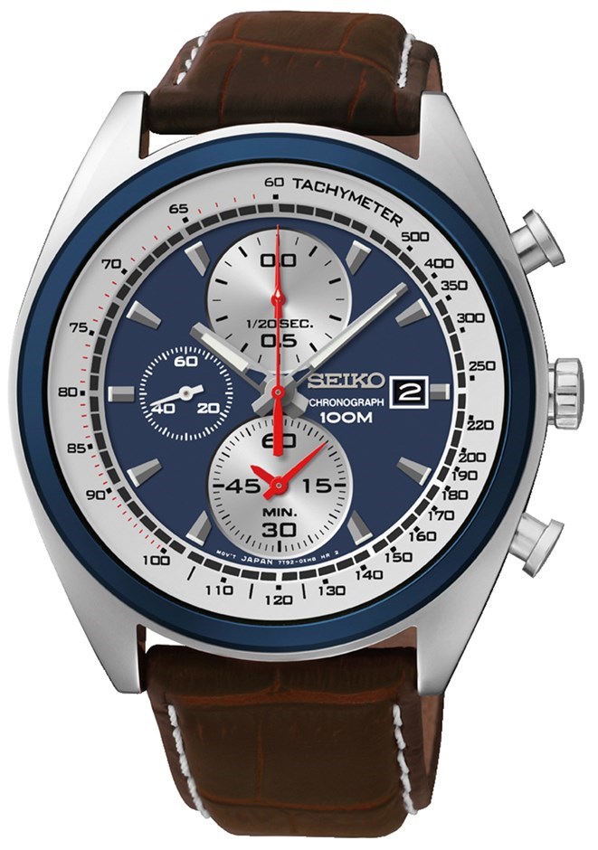 Seiko Mens Leather Chronograph Watch SND