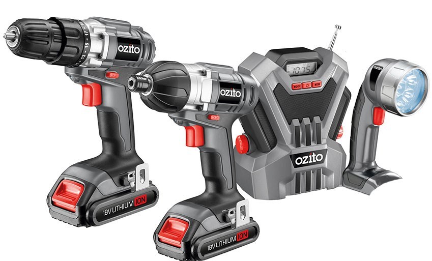 OZITO 4 Piece Cordless Combo Kit, 18V Comprising Drill Driver with 10mm
