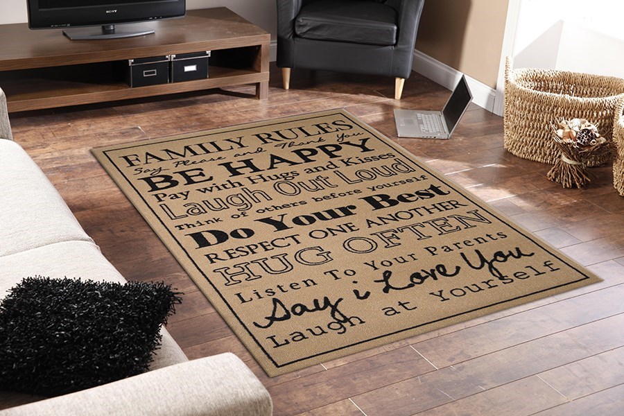 Buy Quotes Rug Family Rules Beige 100 X 150cm Grays Australia