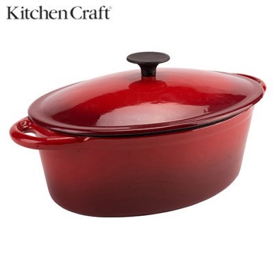 Molten 5L Oval Cast Iron Casserole - Red