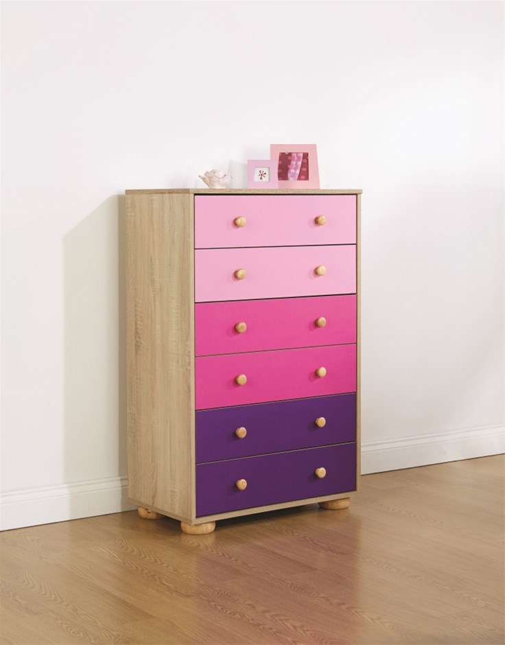 Ellis 6 Drawer Chest Oak/3 Tone Blue/3 T