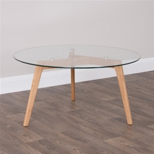 Kote Round Glass Coffee Table Oak, Round Glass Coffee Table Wooden Legs