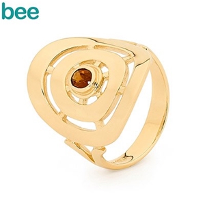 Bee Gold Circle Ring with Garnet