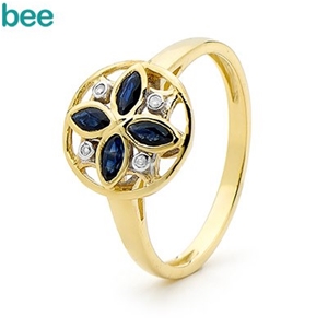Bee Sapphire Ring - Flower Petals - With