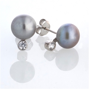 Grey Pearl & Cubic Zirconia Sterling Sil