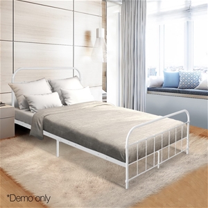 Artiss Queen Size Metal Bed Frame - Whit